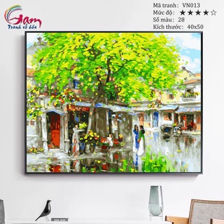 Tranh tô màu theo số sơn dầu số hóa Gam Tranh phong cảnh Việt Nam Phố cổ mùa hạ mã VN013