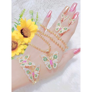 Bộ trang sức buom b.ư.ớ.m  đá màu mạ vàng 18K cao cấp UHA DB10234330-990 + tặng kèm dây