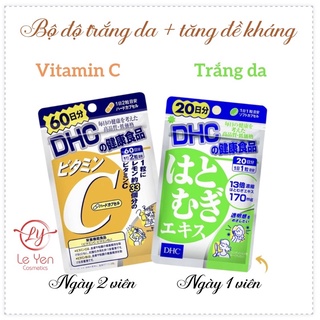Combo Viên Uống DHC Vitamin C Và DHC Adlay Extract Giúp Giảm Thâm Mụn, Dưỡng Da Trắng Hồng  Căng Mịn