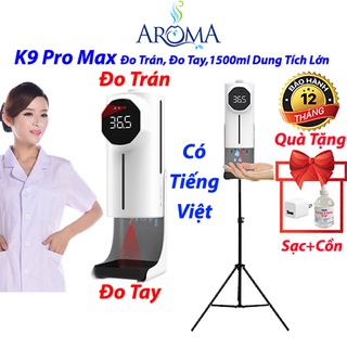 Máy Đo Thân Nhiệt Và Khử Khuẩn Tay Tự Động K9 Pro Max, Đo Nhiệt Độ Trán Và Tay. Bình Chứa Cực Lớn 1500ml, Có Tiếng Việt