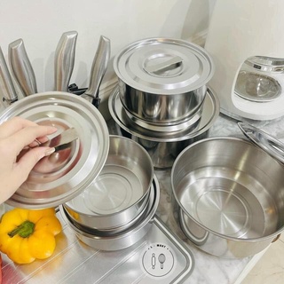 Bộ 5 nồi inox đủ size 16/18/20/22/24 cm - dùng được trên bếp từ