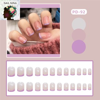 Bộ 24 móng tay giả Nail Nina trang trí nghệ thuật màu hồng pha tím nhạt mã PD-92【Tặng kèm dụng cụ lắp】