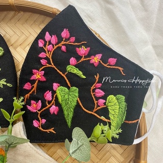 Khẩu trang thêu tay/ khẩu trang vải linen thêu tay hình hoa tigon