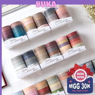 Set 10 washi tape Agugu băng keo giấy washi trơn và họa tiết nhiều màu trang trí sổ bullet journal
