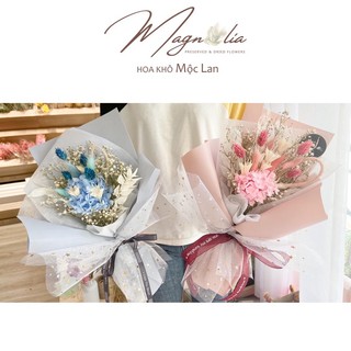 Bó hoa khô gói giấy kim tuyến nhiều tone màu xinh xắn Hoa Khô Mộc Lan