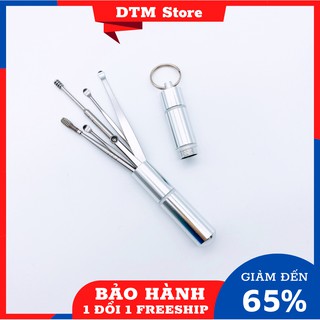 Bộ dụng cụ lấy ráy tai bằng thép 7 món kèm hộp đựng cao cấp, có thể làm móc khóa không gỉ - DTM Store