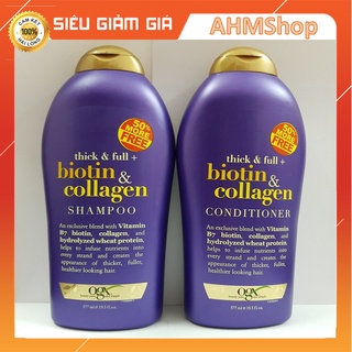 Dầu Gội Xả Biotin Collagen Tím Chống Rụng Tóc Và Kích Thích Mọc Tóc Nhanh Ogx 2 Chai (Gội + Xả)