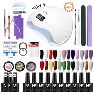 Bộ làm móng(sơn gel 24 chai +Máy Hơ Gel SUN 5+Dụng cụ làm móng+TOP&amp;BASE&amp;top lì sơn gel) Mini tại nhà