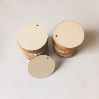 Gói 50 miếng gỗ tròn 5cm làm bông tai, móc khóa (có đục lỗ)