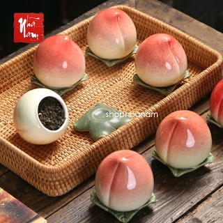 Quả đào gốm sứ hộp đựng trà phụ kiện bàn trà