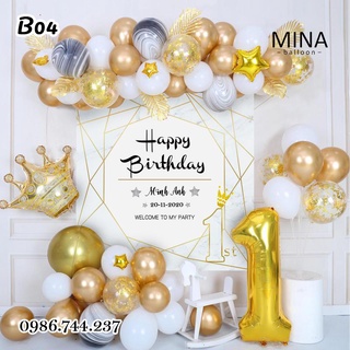 [Mã LIFEXANH03 giảm 10% đơn 500K] Set Bóng Trang Trí Sinh Nhật Kèm Phông In Tên Tuổi Bé Như Hình