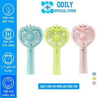 Quạt cầm tay mini sạc tích điện USB để bàn đèn led trái tim cute dễ thương giá rẻ F663