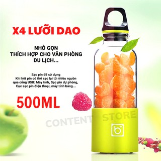 Máy Xay Sinh Tố Cầm Tay 4 LƯỠI 500ML Bingo Juicer Cup Sạc Pin 25W - CHỐNG NƯỚC CHỐNG VA ĐẬP