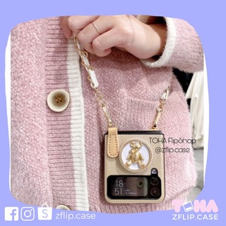 Ốp da Samsung Z Flip 3 / Z Flip 4 popsocket gấu với 4 kiểu dây đeo Z Flip3 / ZFlip3 / Z Flip4/ ZFlip4