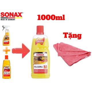 [Tặng Khăn] Sonax Wash &amp; Wax 313341 1000ml - Nước Rửa Xe Đa Năng Bóng Sơn Kết Hợp