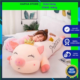Gấu Bông Heo vương miện nằm, lợn bông nằm cute, gối ôm hình thú nhồi bông Dễ Thương Chất Nhung Mềm Mịn Cho Bé