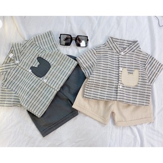 Set sơ mi kẻ tay ngắn bé trai