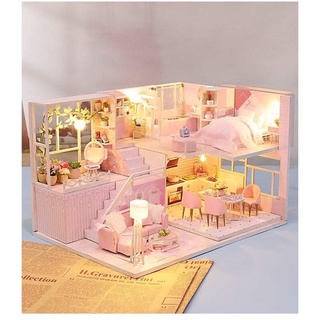 (Tặng mica,keo sữa,đèn)MÔ hình nhà búp bê DIY doll house bé tự làm bằng gỗ đồ chơi M035