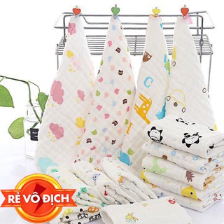 Khăn mặt xô nhăn 6 lớp in hình đáng yêu cho bé kích thước 28x28cm