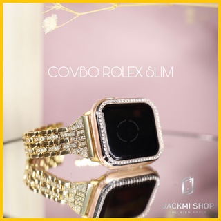 [COMBO 2 MÓN ĐÍNH ĐÁ BẢN NHỎ] DÂY ROLEX ĐÍNH ĐÁ BẢN NHỎ CHO APPLE WATCH + ỐP VIỀN ĐÍNH ĐÁ CHO APPLE WATCH