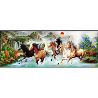 TRANH ĐÍNH ĐÁ 8 con ngựa Mã Đáo Thành Công phong cảnh 88651 |138x52cm| - Chưa đính