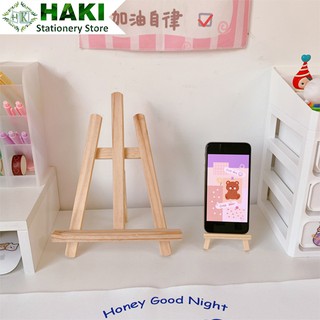 Giá đỡ điện thoại gỗ HAKI, giá để điện thoại bằng gỗ 3 chân decor bàn học tiện dụng