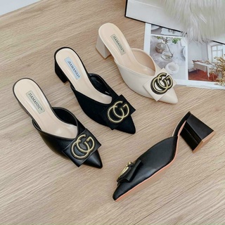 (S155) Guốc SỤC CG GÓT TO tag khuy vàng 7 phân (VNXK)