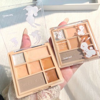 Bảng Kem Che Khuyết Điểm, Phấn Tạo Khối Bắt Sáng 7 Ô Sweet Mint Little Rabbits Cao Cấp Siêu Dễ Thương - Y384-D7T2
