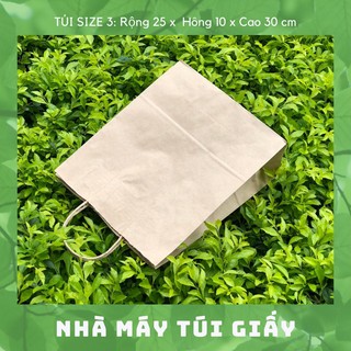 100 Chiếc TÚI GIẤY XI MĂNG KRAFT MÀU NÂU Size 3: 25x10x30 cm CÓ QUAI