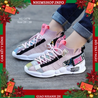 Giày thể thao bé gái 4 - 12 tuổi chất len cổ thun mềm co giãn đế Eva siêu nhẹ kháng khuẩn đi học đi chơi GE78