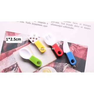 Muỗn nĩa vàng trắng phụ kiện trang trí charm slime