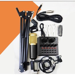 Combo Soundcard V8 AQTA Chính Hãng Bluetooth + Mic Karaoke Livetream BM 900, Có AutoTune Chuẩn Phòng Thu