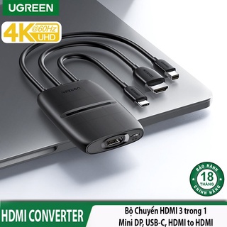 Bộ chuyển đổi HDMI 3 trong 1 Ugreen 20484 Chính hãng USB Type-C, Mini DP, HDMI to HDMI 4K@60Hz Cao cấp CM437