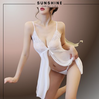 Váy ngủ sexy gợi cảm 2 dây xuyên thấu màu TRẮNG SUNSHINE LUBREX-LUBO hở trước SX1120