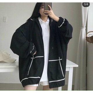 Áo Hoodie zip nữ - Áo khoác nữ kẻ sọc form rộng chất nỉ tàu 2 lớp dày mềm,áo khoác thu đông,áo khoác ngoài giữ ấm