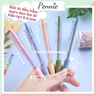 Bút bi đầu bấm Pennie mực đen vỏ nhiều màu 0.5mm viết êm ái tiện lợi