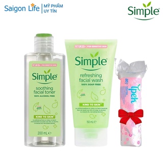 [Tặng bông] Combo Gel Rửa Mặt Simple 150ml Và Nước Hoa Hồng Simple 200ml