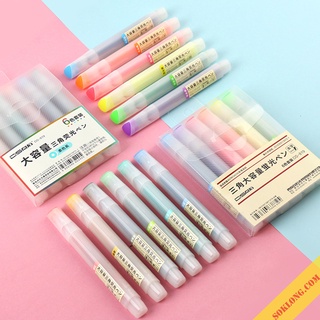 Bút highlight thân trong HI07 bút đánh dấu ghi chú pastel 3 cạnh