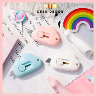 Dao rọc giấy mini , dao cắt giấy cute có nút bấm an toàn hình đám mây 3 màu dễ thương