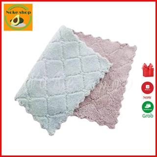 [1K- RẺ VÔ ĐỊCH] Khăn lau đa năng bếp, bát đĩa, cốc chén thấm nước chống dính dầu mỡ hai mặt loại to 15x26cm