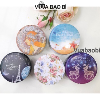 Hộp thiếc tròn đựng trang sức, nến, hoa, đồ dùng đa năng nhiều mẫu họa tiết