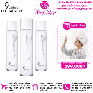 Nước hoa hồng dưỡng trắng da chống lão hóa 9Wishes Rice 72% White Lucent Refining toner 150ml