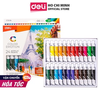[Mã LIFEDELI20K5 giảm 20K đơn 0Đ] Màu nước Acrylic dạng tuýp 12ml Deli - 12/24 màu - 1 hộp - EC12