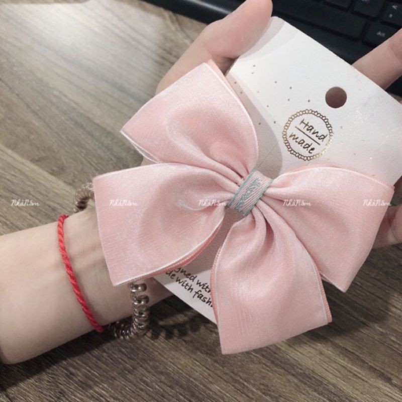 Kẹp tóc nơ lụa phối ruy băng voan
