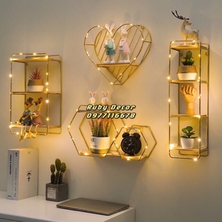 (TẶNG ĐÈN) Kệ treo tường trang trí nội thất, kệ decor hình lục giác