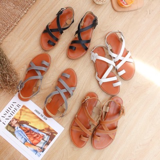 Giày Sandal Xỏ Ngón Sandal Da Bò Thật Sandal Nữ Đế Bệt Cá Tính