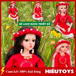 Búp Bê BJD Khớp Gối 60cm Áo Dài Cách Tân Kèm Mấn Đội Đầu Phụ Kiện Trang Sức Handmade Hiếu Toys
