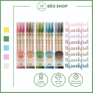 Set 3 bút brush pen 2 đầu Béo Shop nhiều màu dùng viết tiêu đề marker calligraphy B19