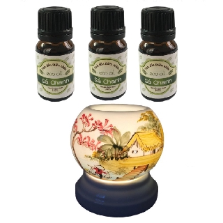 3 chai tinh dầu tràm gió Eco oil 10ml và đèn xông tinh dầu điện MNB 12*10cm