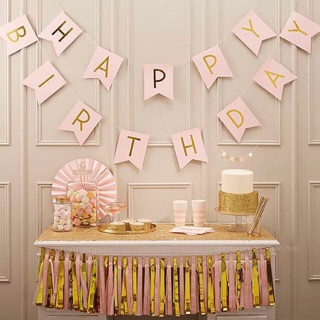 Dây chữ happy birthday Metallic siêu đẹp trang trí sinh nhật, dây cờ treo ép kim trang trí thôi nôi